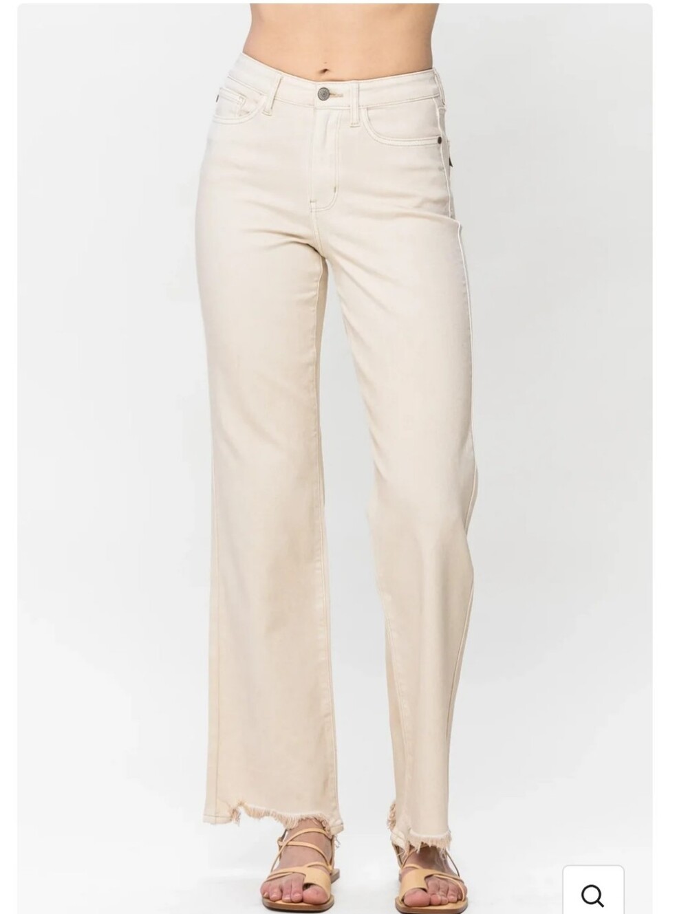 Judy Blue Destroyed Hem Straight Leg High-Rise Jeans Khaki Light Sz. 11/30.
